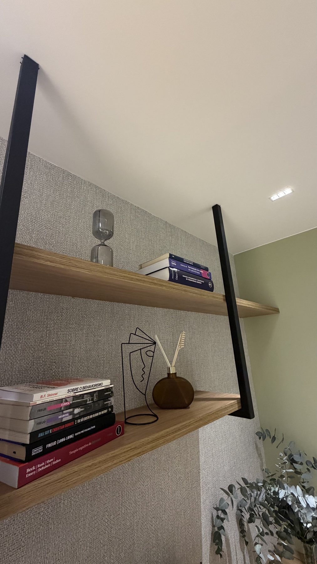 Prateleiras da sala adulta com livros de psicologia